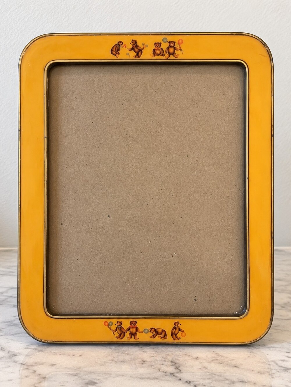 Vintage Style Teddy Bear Picture Frame Yellow Gold Nursery Baby Room Decor 11"